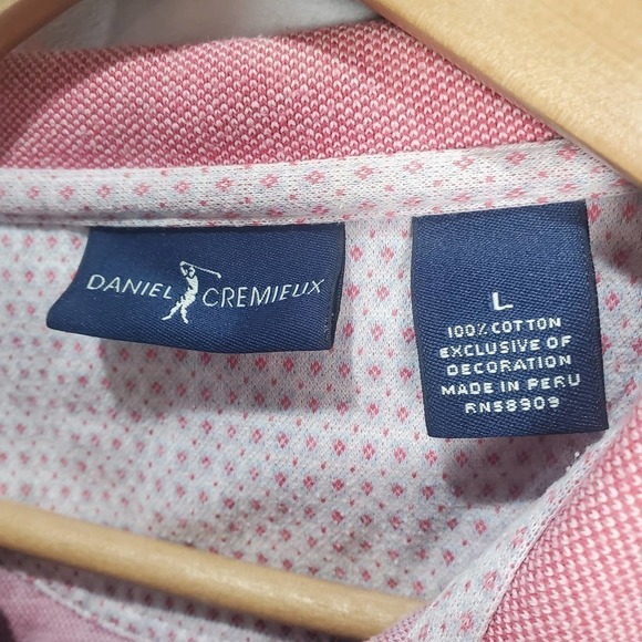 Daniel Cremieux Golf Polo Mens Large Pink Cotton Polka Dot Casual - Picture 7 of 9